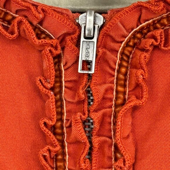 Chico's 2 Women's Orange Ruffle Zip-Up Jacket Size Large Cotton stretch - Picture 6 of 9